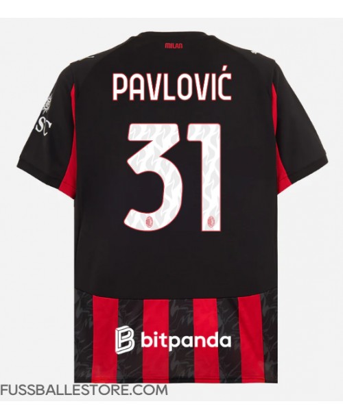 Günstige AC Milan Strahinja Pavlovic #31 Heimtrikot 2025-26 Kurzarm Günstige AC Milan Strahinja Pavlovic #31 Heimtrikot 2025-26 Kurzarm